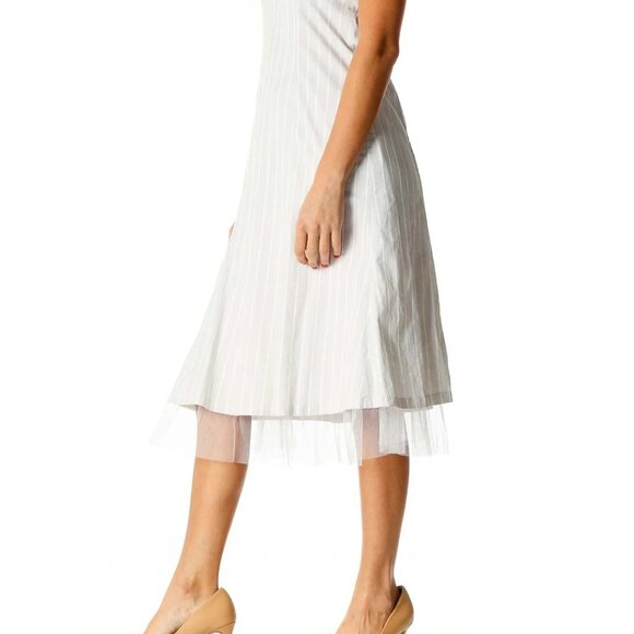 White Solid Holiday Fit & Flare Dress - Picture 3 of 4